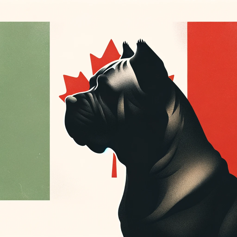 cane corso silhouette on a canadian flag with one side green to represent italy